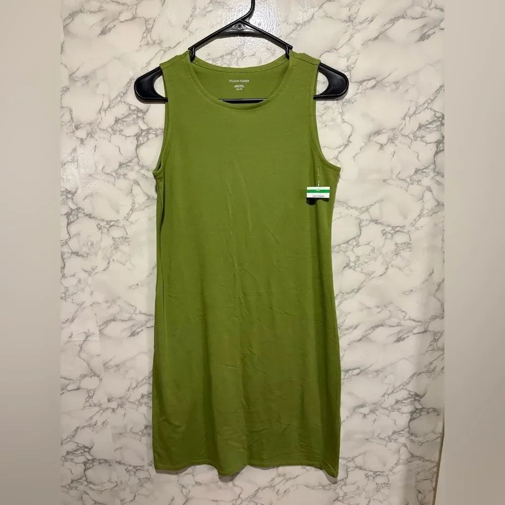 NEW Eileen Fisher Dress Organic Cotton Jersey Tank Midi Sleeveless Green XXS